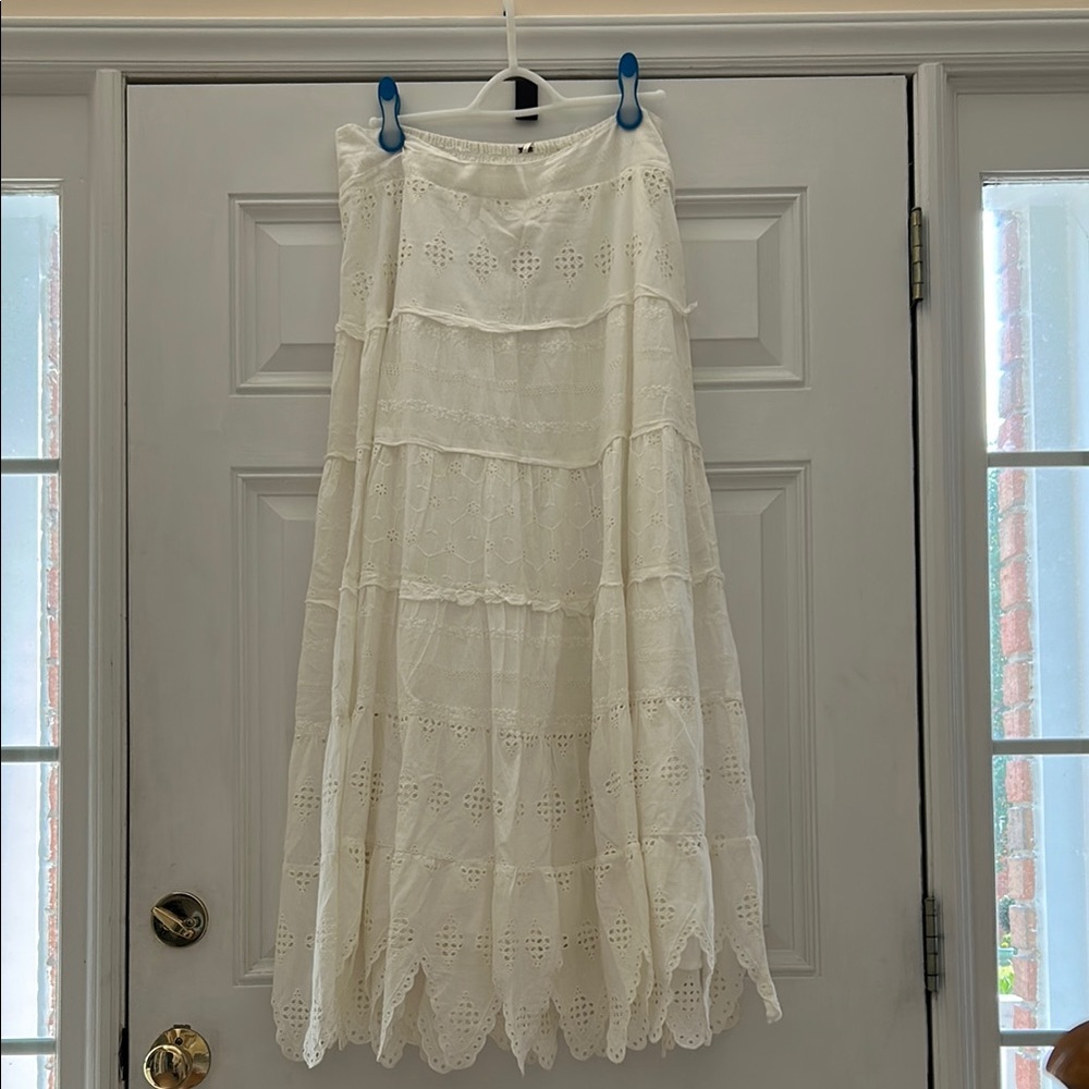 Elegant White Eyelet Maxi Skirt